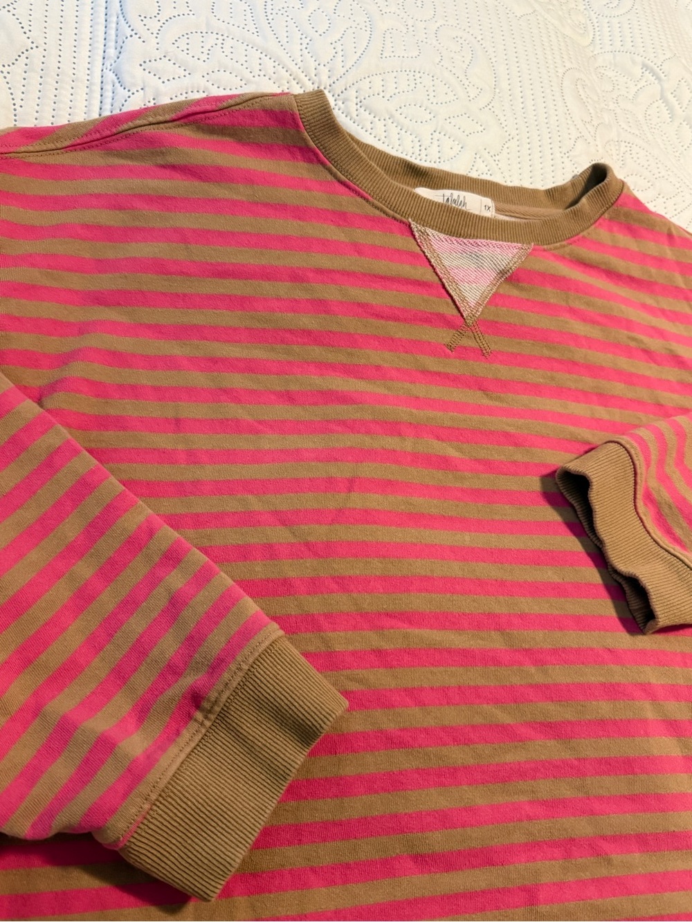 Talulah Women’s Striped Oversized Crew Neck Sweatshirt Size XL / 1X Pink Beige